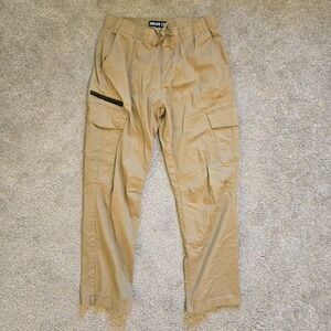 Iron Co Men's Size L Large Tan Khaki Cargo Pants Stretch Elastic Waist Cotton